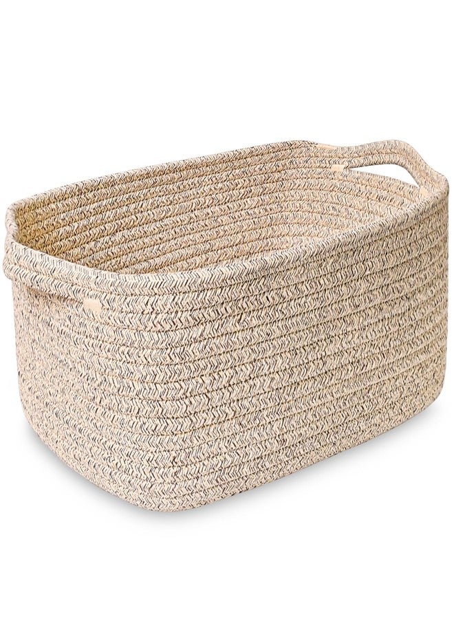 ABenkle Small Storage Basket with Handles, Cotton Rope Woven Dog Cat Toy Bin, Decorative Shelves Closet Organizing for Nursery Laundry Bedroom Bathroom, 14.2''x 11''x 5.1'' - Image 1